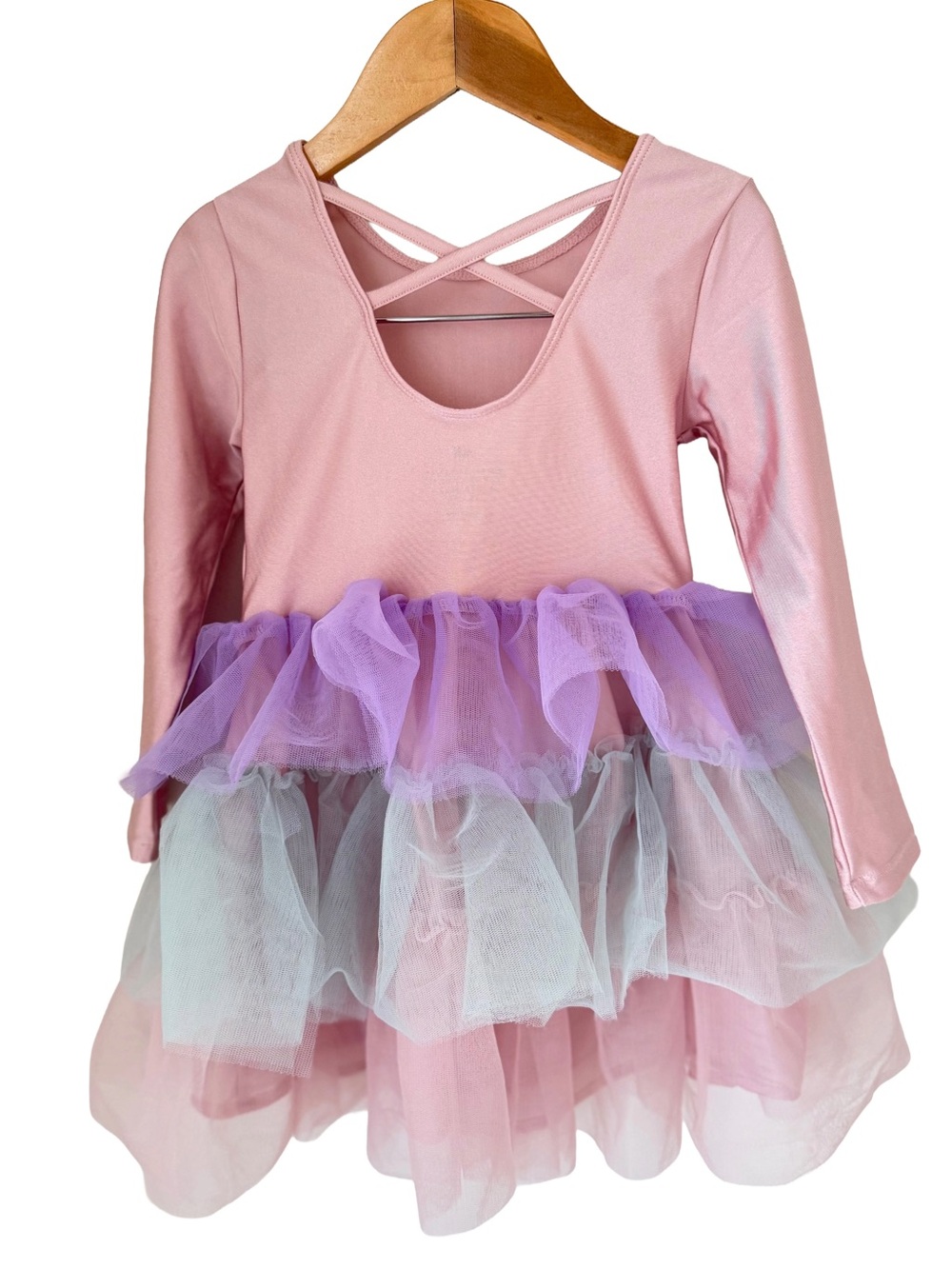 H&M Pink Long-Sleeve Tutu Dress with Purple and Pastel Layers